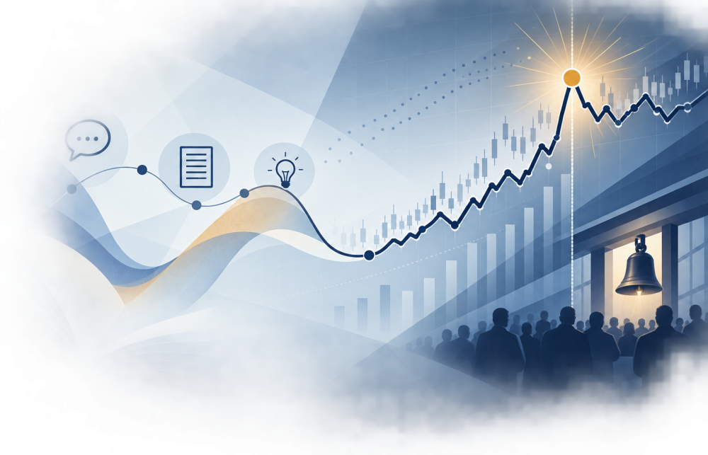 A narrative journey becoming a financial market chart and an IPO opening