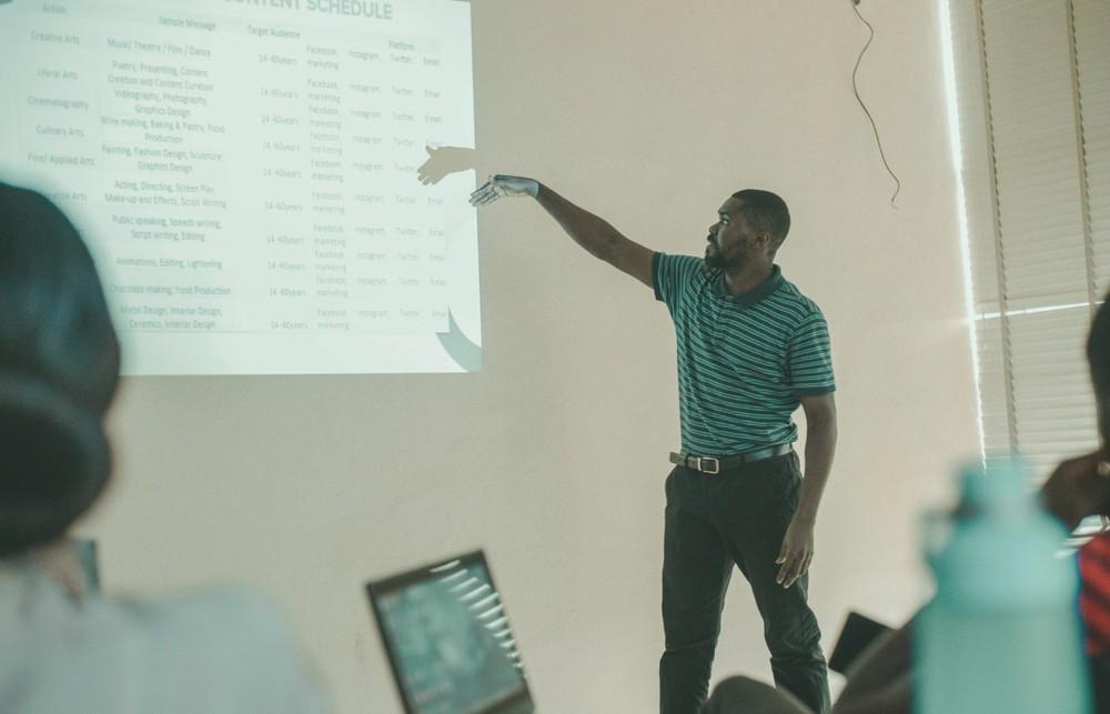 Student presenting research findings to an audience